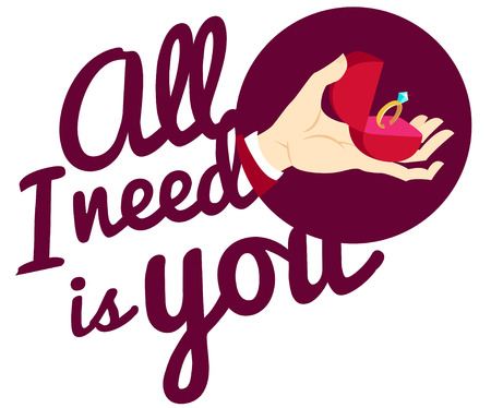 Vector illustration Hand holding wedding ring in a box. Flat styleのイラスト素材