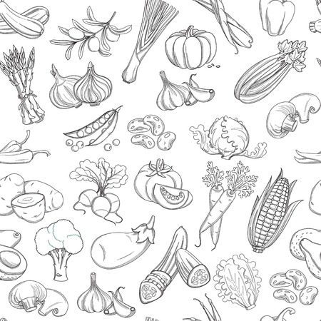 Outline hand drawn vegetable pattern flat style, thin  lineのイラスト素材