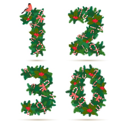 Vector Illustration Christmas festive wreath numbers 1,2,3,0のイラスト素材