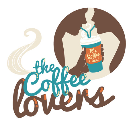Vector illustrationCouple drinking coffee. Flat style. Inscription: The coffee loversのイラスト素材