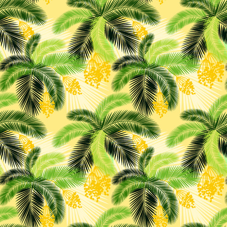 Vector illustration Vector illustration Seamless color palm leaves and fruit patternのイラスト素材