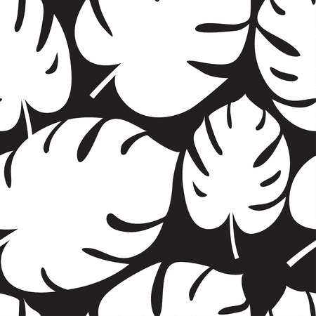Vector illustration Beautiful seamless tropical jungle floral graphic seamless background pattern with palm leaves. Black and whiteのイラスト素材