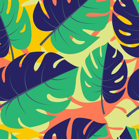 Vector illustration Beautiful seamless tropical jungle floral graphic seamless background pattern with palm leavesのイラスト素材