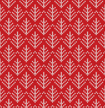 Vector illustration  Christmas Scandinavian flat style red knitted seamless pattern with snowflakesのイラスト素材