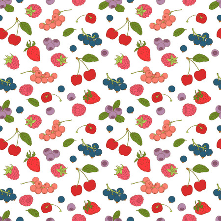 Vector illustration Outline hand drawn seamless berry pattern (flat style, thin line)のイラスト素材