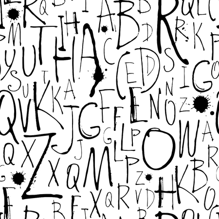 Vector illustration Handwritten calligraphy and lettering seamless pattern. Black and whiteのイラスト素材