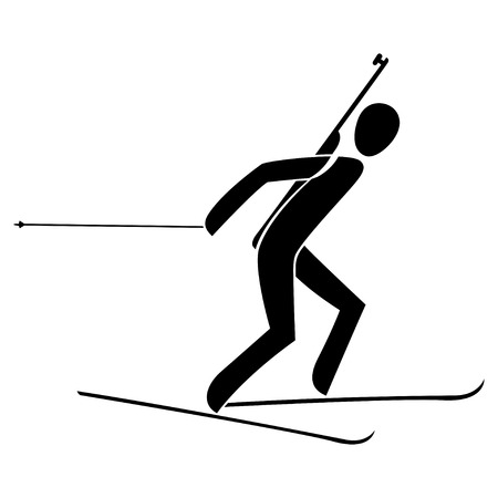 Silhouette biathlon athlete race skiing running isolated.Winter sport games sprint, pursuit, individual, mass start. Black white flat slyle design vector illustration.Web pictogram icon symbolのイラスト素材