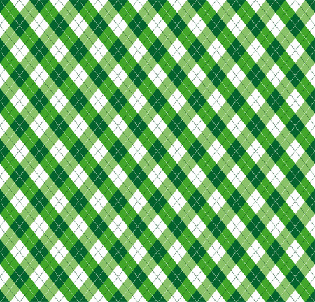 Festive Irish tartan diamond seamless pattern for St Patrick's Day for party wrapping paper, textile fabric print, wallpaper abstract background. Flat style vector illustration. Green and white colors.のイラスト素材