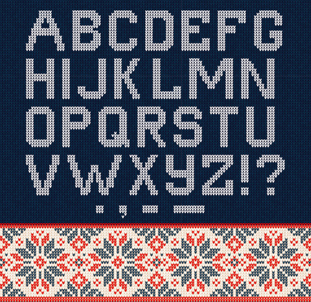 Ugly sweater Christmas Season Winter Sale Poster. Vector illustration knitted background pattern with deers snowflakes, scandinavian ornaments for advertising flyers, banners. White, blue, red colorsのイラスト素材