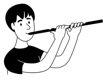 Music lessons flute player flutist student line icon clipart doodles. Vector illustration doodles in linear simple style. Black whiteのイラスト素材