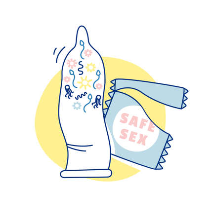 Sexuality Education Program. Safe Sex education sexual health. Vector illustration doodles, line art style designのイラスト素材