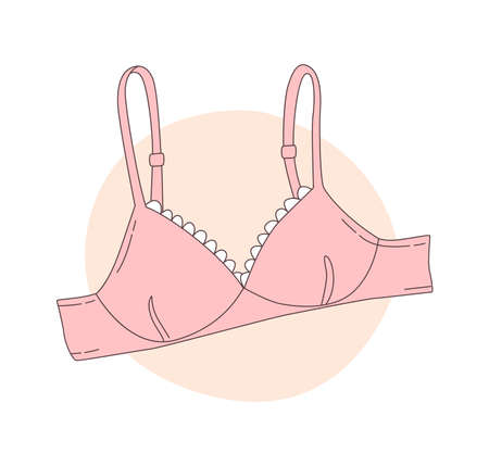 Women underwear, wearing a bra, lingerie, brassiere. Vector illustration doodle in thin line art sketch style iconsのイラスト素材