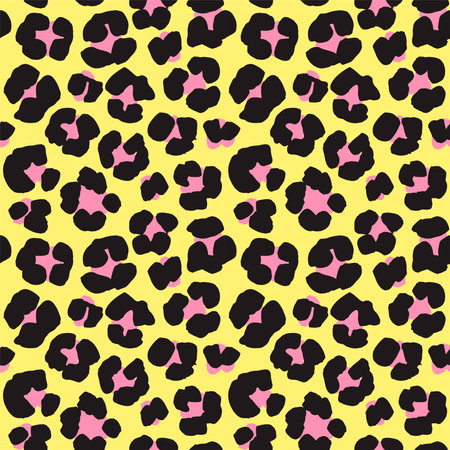 Vector illustration Leopard print seamless background pattern. Black, pink, yellowのイラスト素材