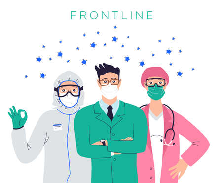 Healthcare professionals banner template. Hand drawn group of doctors and nurses isolated on white...