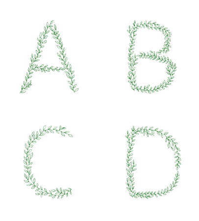 Green tree branch set of letters.のイラスト素材