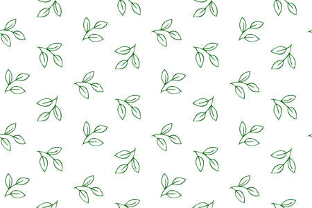 Green tree branch seamless abstract background pattern. Vector illustration doodles, line art style designのイラスト素材