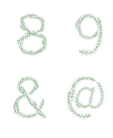 Green tree branch set of figures numbers.のイラスト素材