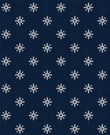 Ugly sweater Christmas Greeting Card X-mas Happy New Year. Vector illustration seamless knitted background pattern scandinavian ornaments. White, blue colors knitting. Flat styleのイラスト素材