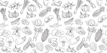 Seamless background pattern of organic farm fresh fruits and vegetablesのイラスト素材