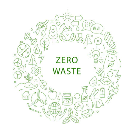 No plastic, go green, Zero waste. Reduce, reuse, refuse, Reycleのイラスト素材