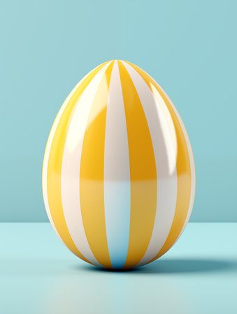 3D illustration of a glossy, striped Easter egg in soft pastel colors, ideal for Easter greeting cards, web graphics, or spring-themed promotions. Its modern look suits both digital and print use.の素材