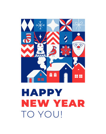 Happy Holidays Minimalist Christmas New Year Card. Modern Geometric Designのイラスト素材