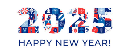 Bold Happy New Year 2025 Typography with Festive Patterns Modern Holiday Designのイラスト素材