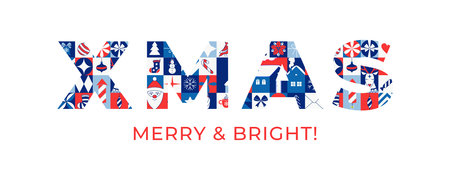 Bold Merry XMAS Typography with Festive Patterns Modern Holiday Designのイラスト素材