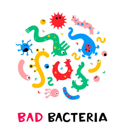 Say No to Bad Bacteria. Gut health defense against harmful bad bacteriaのイラスト素材