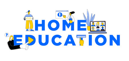 Home Education and Online Learning Concept Bannerのイラスト素材