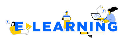 E-Learning Concept with Online Education and Digital Coursesのイラスト素材