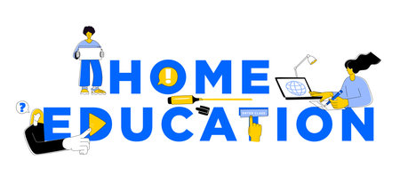 Home Education and Online Learning Concept Bannerのイラスト素材