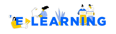 E-Learning Concept with Online Education and Digital Coursesのイラスト素材