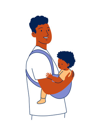 Father Holding Baby in Sling Babywearing Illustration in Flat Styleのイラスト素材