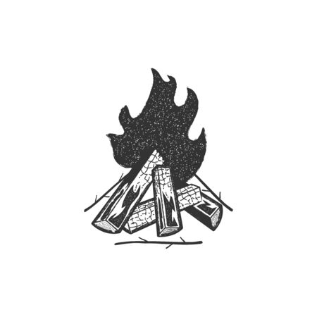 Vintage bonfire emblem.Badge of forest fire for camping on a white backgroundのイラスト素材
