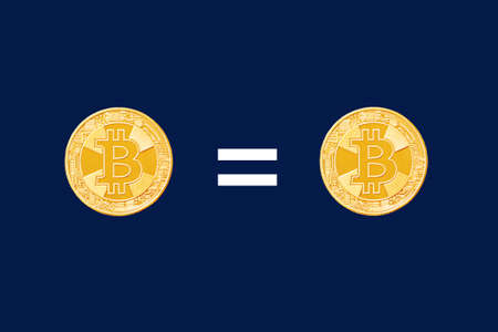 Gold bitcoin coins on a dark background. Virtual cryptocurrency.の写真素材
