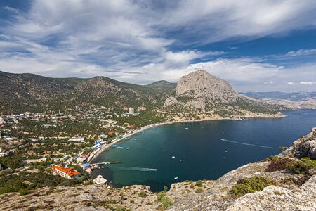 Beautiful view of the village of Novyy Svet. Crimea. Beautiful sea, mountains, clouds. Great day to...