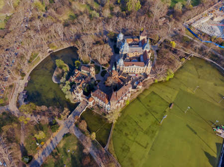 Evening view from above on the Vajdahunyad castle and city park in Budapest. Hungary.のeditorial素材
