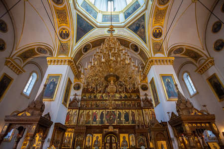 Svyatogorsk, Donetsk region Ukraine - January.24.2021. Inside the Orthodox Cathedral of the...
