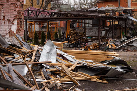 Bila Tserkva, Kyev region Ukraine - 03/04/2022: The consequences of an airstrike, a missile attack...