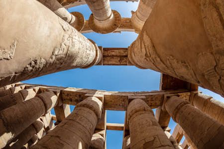 Different hieroglyphs on the walls and columns in the Karnak temple. Karnak temple is the largest...