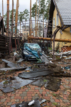 Irpin, Kyev region Ukraine - 04/09/2022: Cities of Ukraine after the Russian occupation. Destroyed...