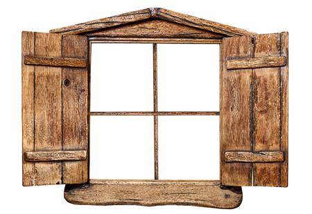 wooden window frame, isolated on whiteの写真素材