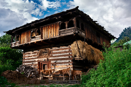 Traditional countryside wooden house in Naggar. Kullu Valley, Himachal pradesh, north part of India.のeditorial素材