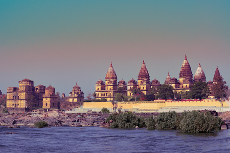 Sunset in Orchha in Madhya Pradesh, Indiaの写真素材