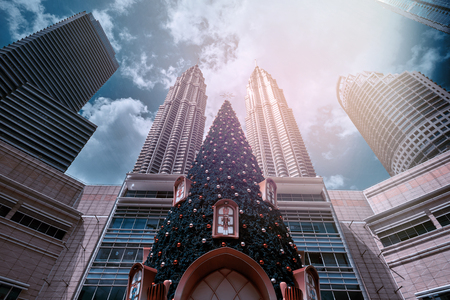 Kuala Lumpur, Malaysia - JAN, 2019:  Suria KLCC Shopping Mall in Kuala Lumpur with christmas tree.のeditorial素材