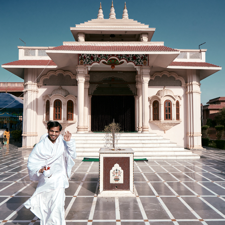 Vrindavan, India - Jul 2018: A young sadhu in near the temple of Krishna.