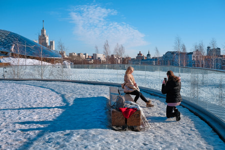 Moscow, Russia - Feb 19, 2019: Famous and historical places in centre of Moscow. Report from the streets of the center of Moscow.のeditorial素材