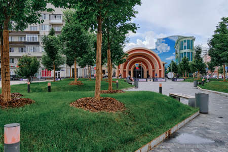 Moscow, Russia - Jul 2020: General landscape view at tradition Moscow architecture. City life on the...