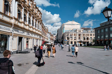 Moscow, Russia - 23 Jul 2020: General landscape view at tradition Moscow architecture. City life on...
